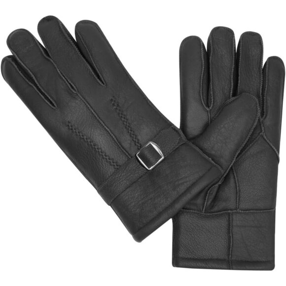 Harssidanzar Men's Black Winter Leather Gloves Sheepskin Warm Shearling Lined - Picture 3 of 8